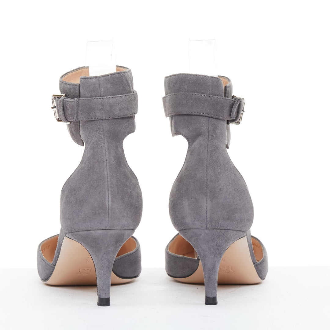 GIANVITO ROSSI Camilapi Camoscio Lapi grey suede cuff ankle pumps EU37.5