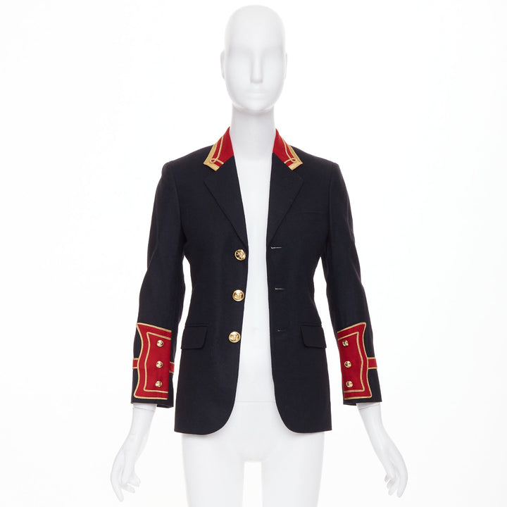 SAINT LAURENT 2016 Runway navy red gold Officer Napoleon wool blazer FR40 M