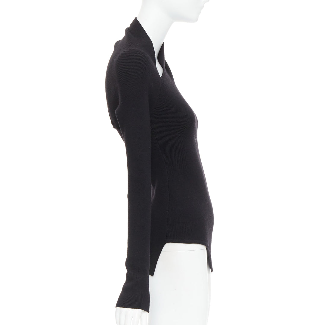 MONSE black extrafine merino wool cut out cold shoulder sweater XS