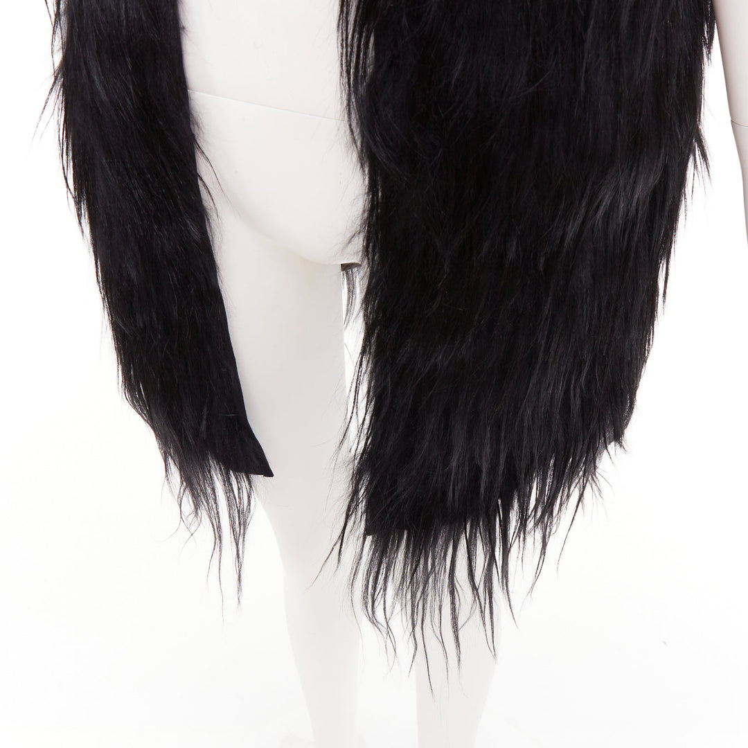 MIU MIU 2009 black long hair tiered wool fur vest coat IT42 M