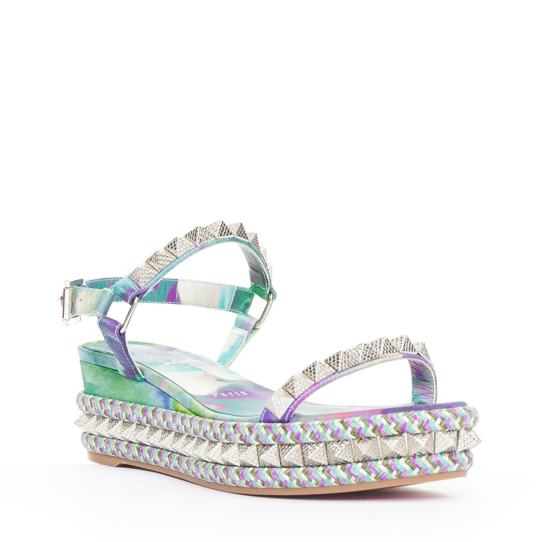 CHRISTIAN LOUBOUTIN Pyraclou 60 tie dye studded espadrille wedges EU37
