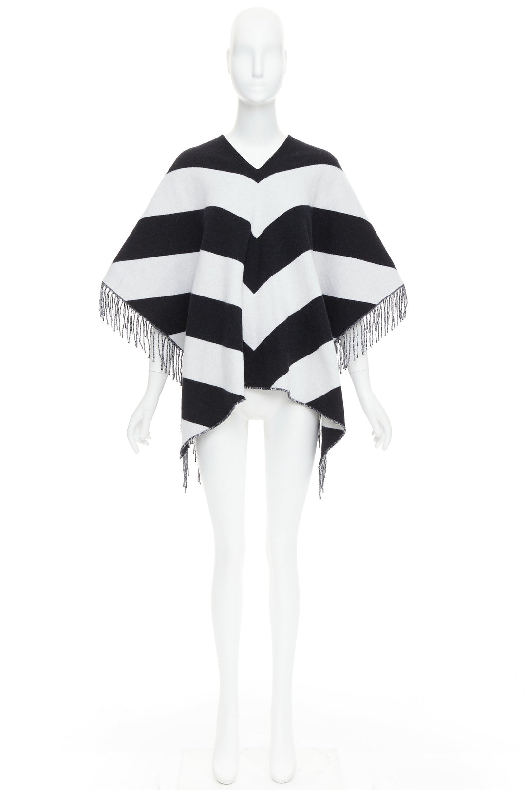 VALENTINO black white stripes logo double layer poncho scarf top
