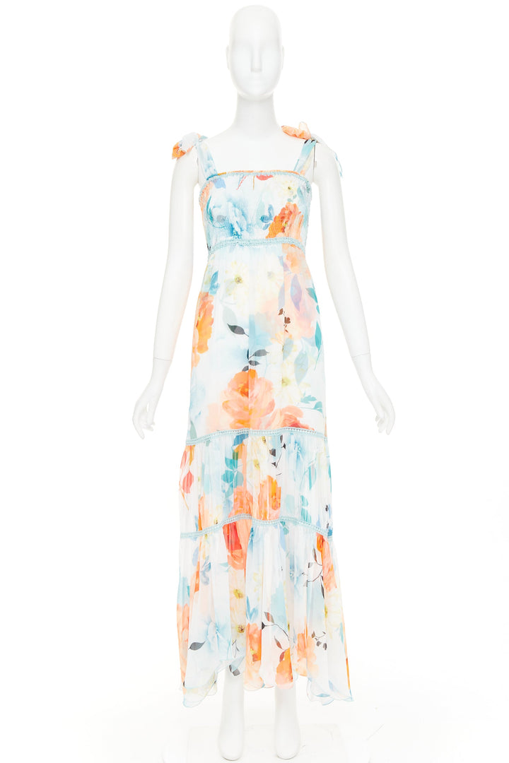 CHARO RUIZ Artemis white multicolor viscose blend floral print tie maxi dress S
