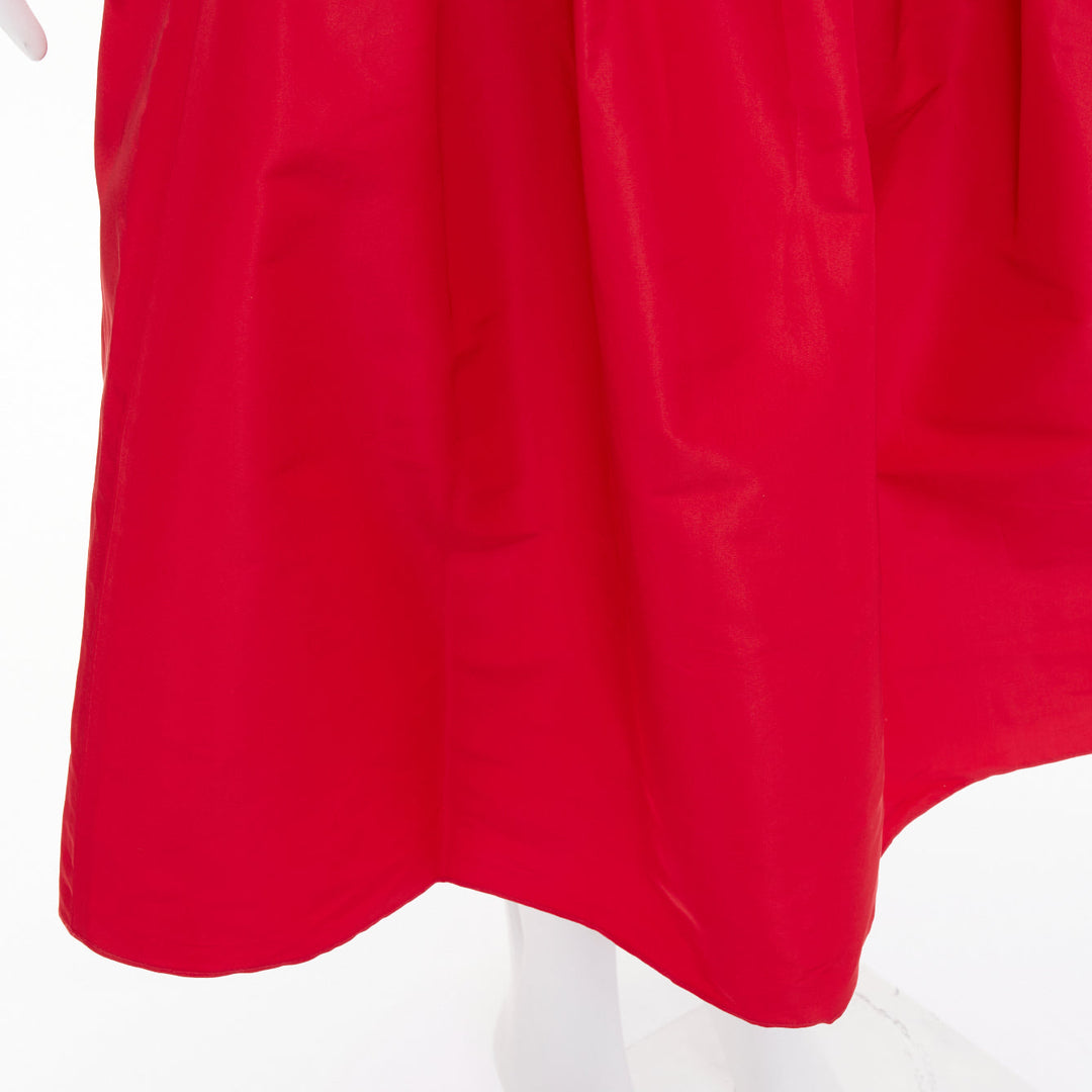 TIBI red 100% silk taffeta pleated high waist A-line flared midi skirt US 2 S