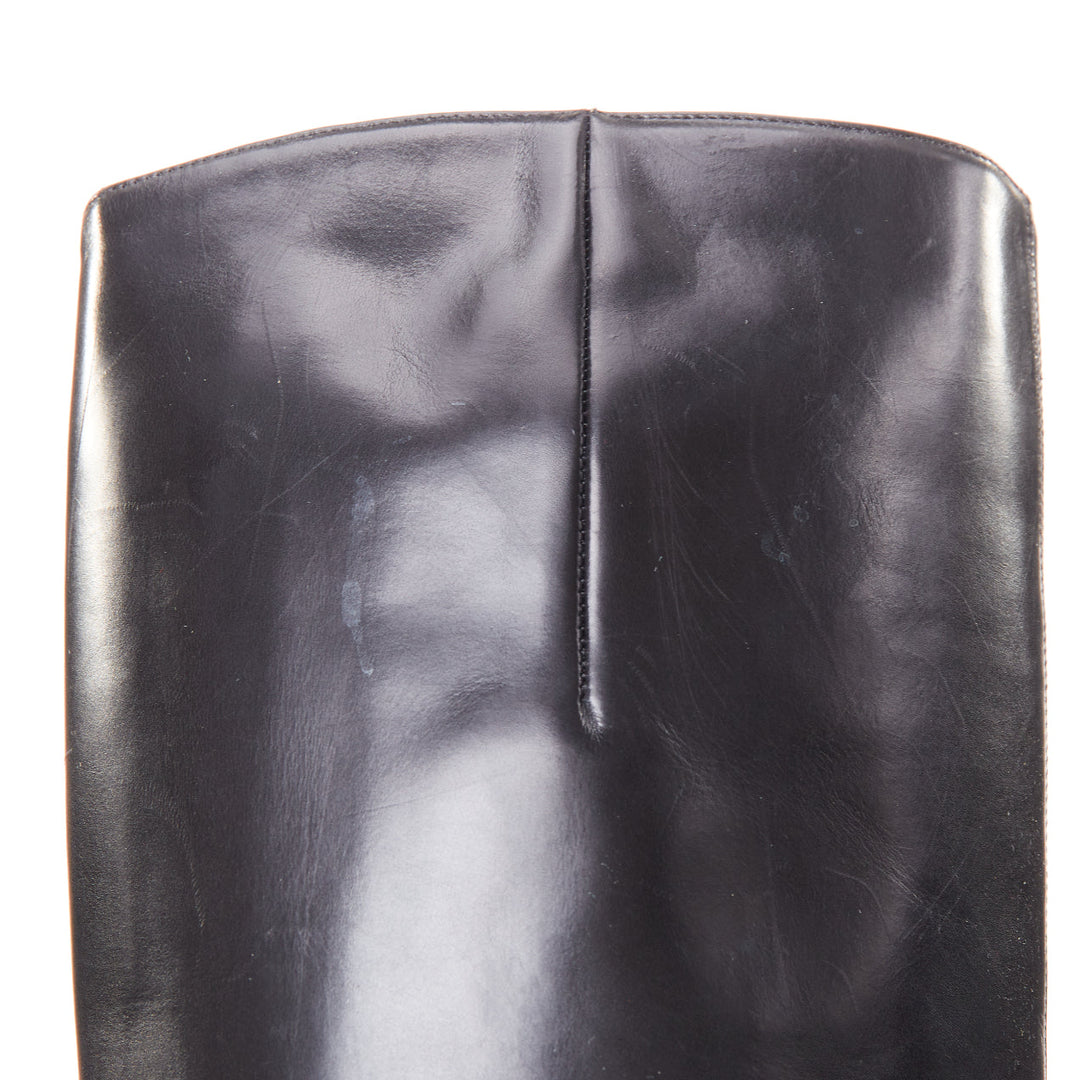 CHRISTIAN LOUBOUTIN Cate black leather silver chain wedge riding boots EU37.5