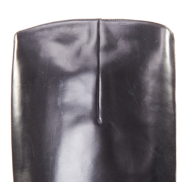CHRISTIAN LOUBOUTIN Cate black leather silver chain wedge riding boots EU37.5