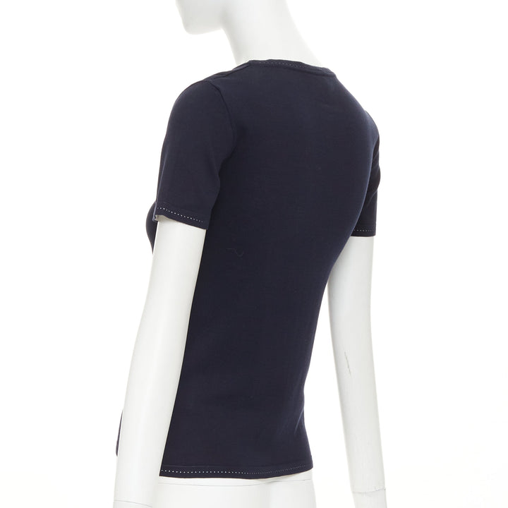 CHANEL SPORT 07C Vintage vertical logo intarsia knit short sleeve top FR34 XXS