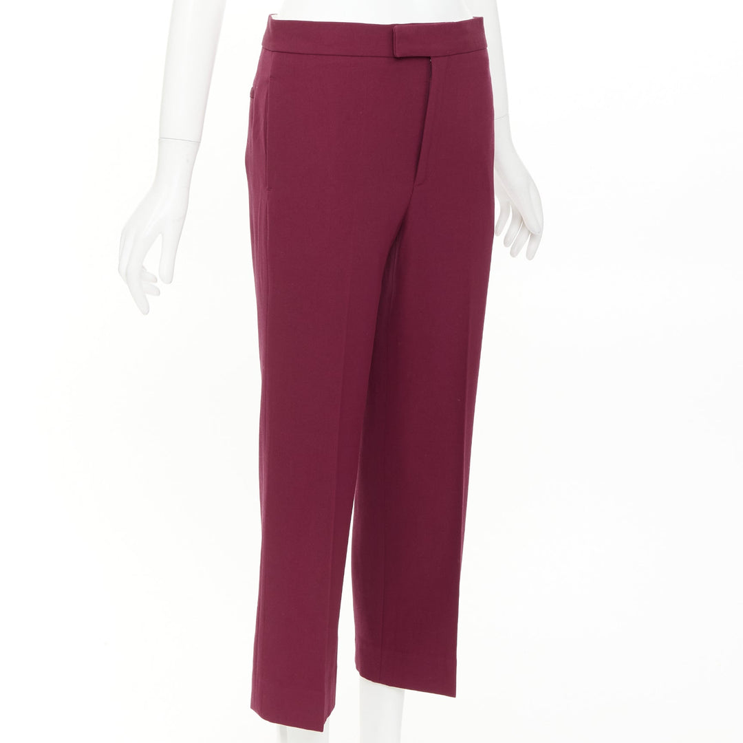 OLD CELINE Phoebe Philo burgundy wool cotton trim cropped dress trousers FR36 S