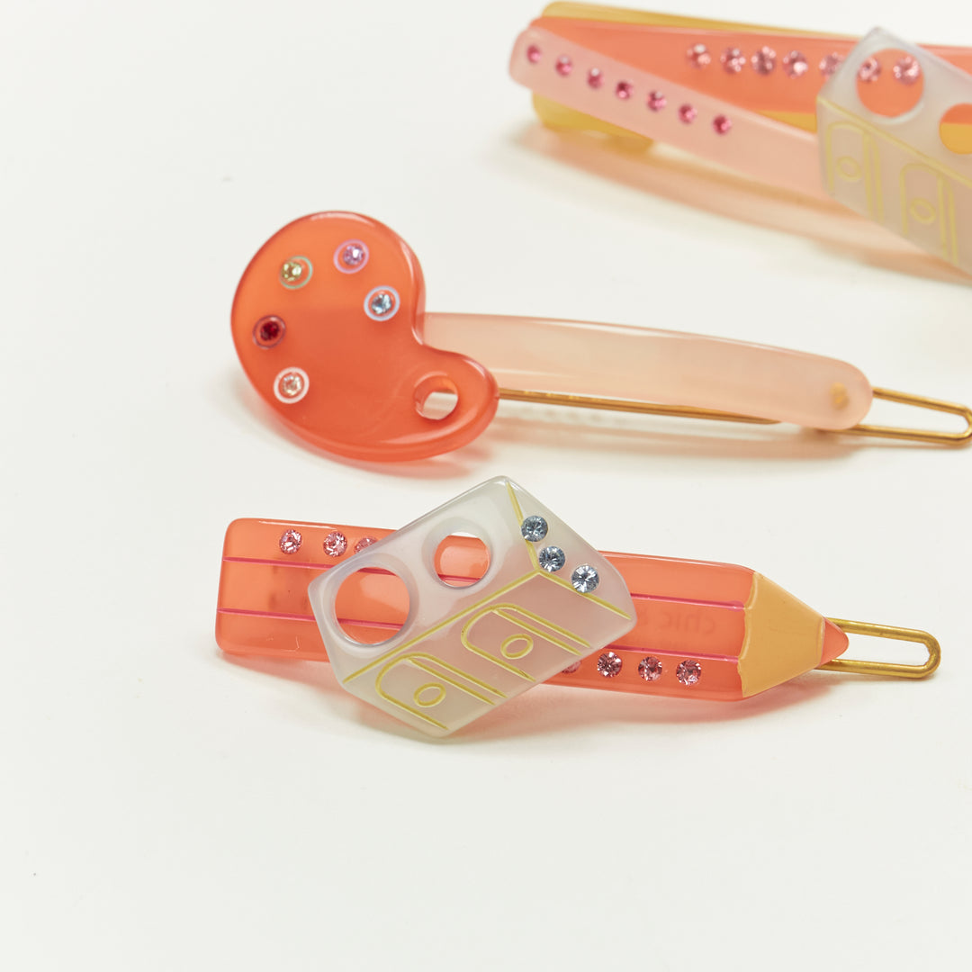CHIC & MODE Alexandre Zouari pink brush stationary acrylic crystal clip tie X4