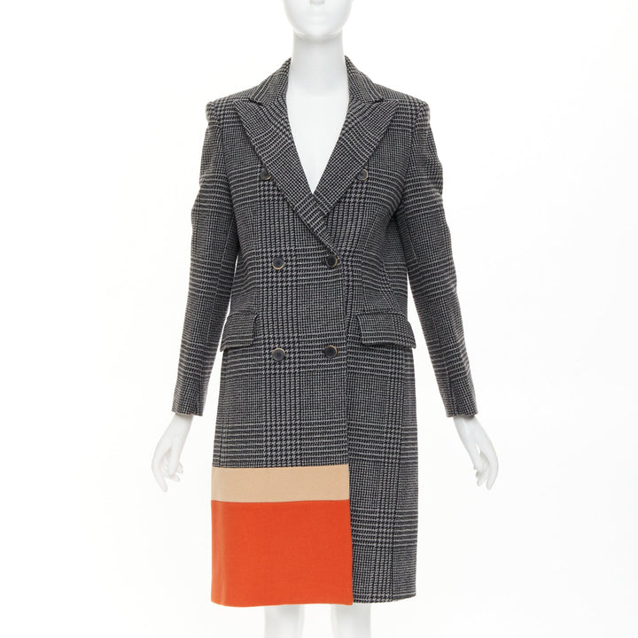 MSGM 2022 grey black wool houndstooth color block double breasted coat IT40 S
