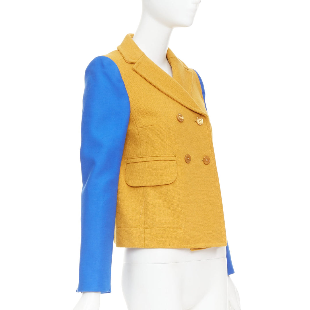 CARVEN 2013 yellow wool blue long sleeve pocketed double breasted jacket FR36 S