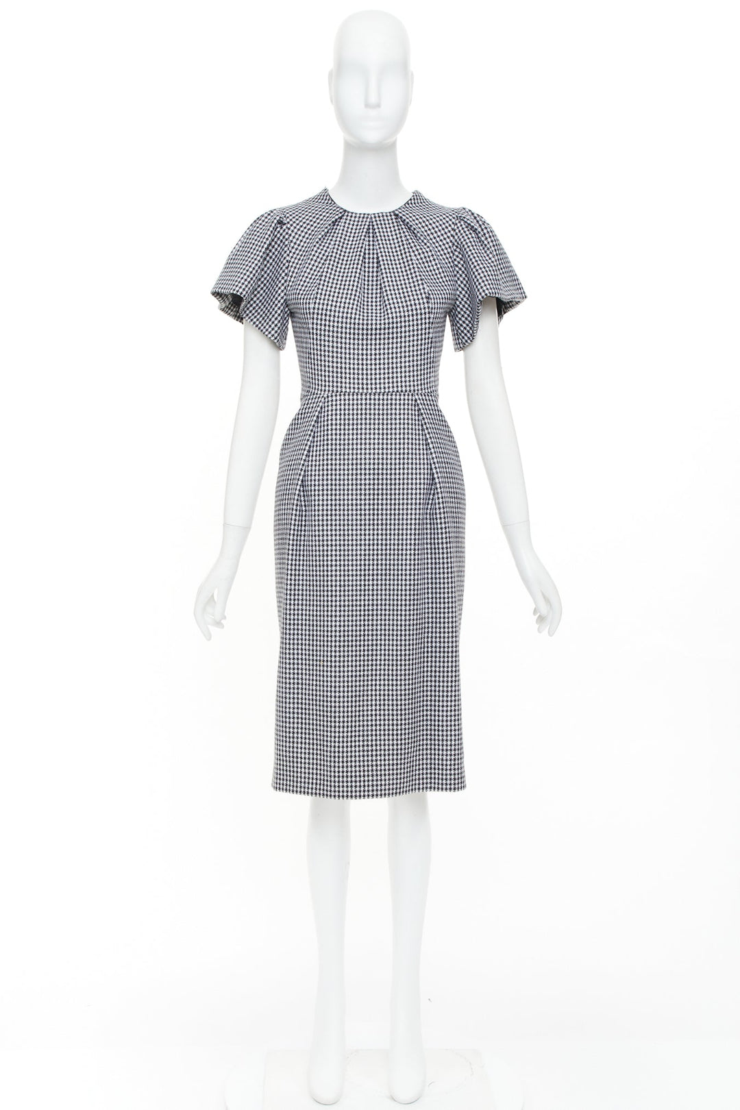 ALEXANDER MCQUEEN houndstooth flounce sleeve pleat check cocktail dress IT36 XXS