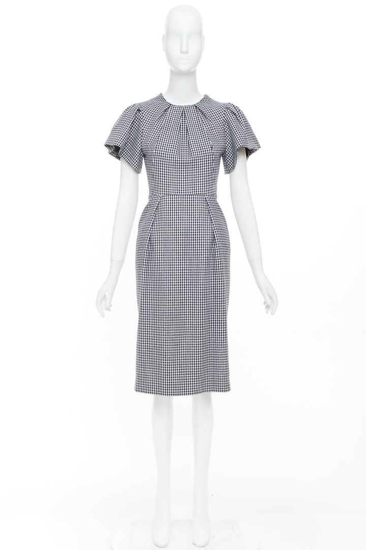 ALEXANDER MCQUEEN houndstooth flounce sleeve pleat check cocktail dress IT36 XXS