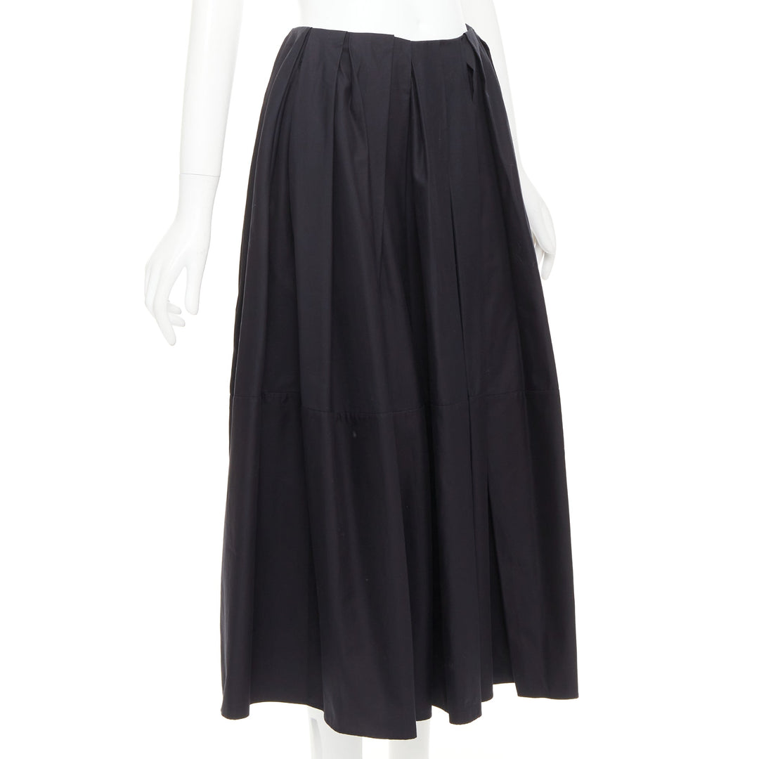 KHAITE black 100% cotton invisible waistband pleated full tea length skirt US2 S