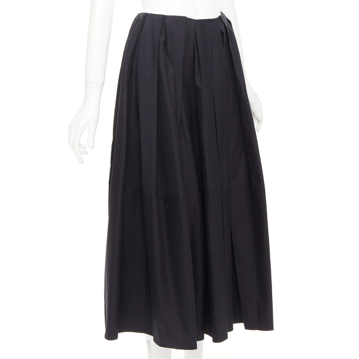 KHAITE black 100% cotton invisible waistband pleated full tea length skirt US2 S