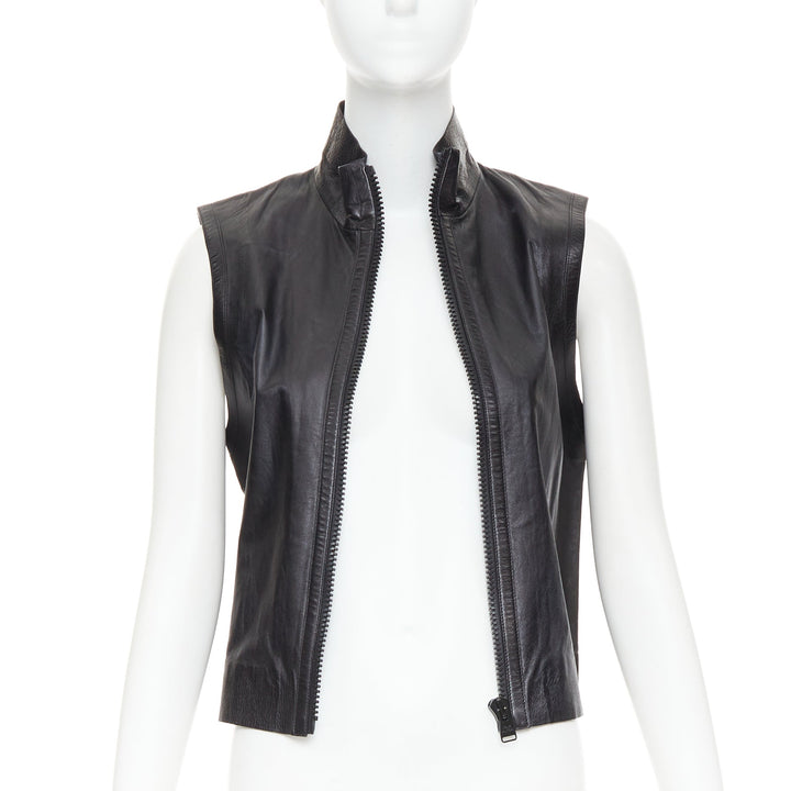 LOUIS VUITTON black leather logo zipper back yoke vest jacket