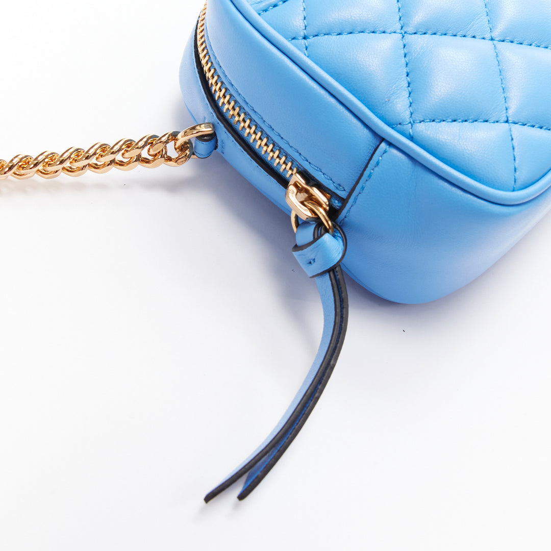 VERSACE blue lambskin leather quilted gold Medusa chain crossbody bag Small