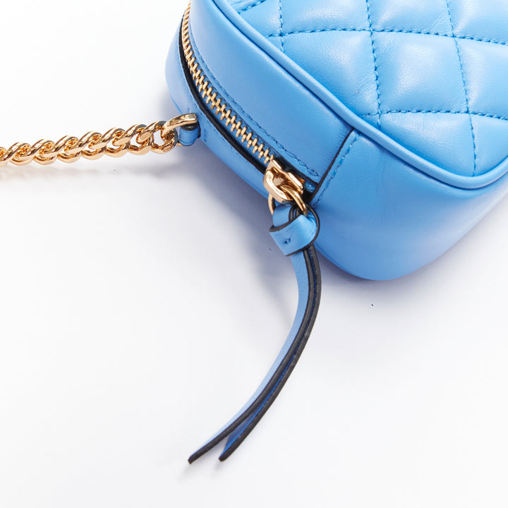 VERSACE blue lambskin leather quilted gold Medusa chain crossbody bag Small