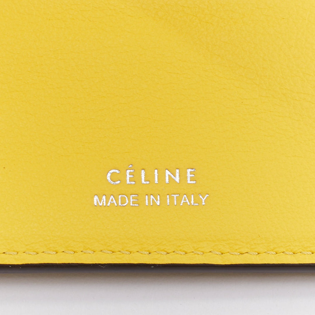 CELINE Trifold Compact Dune drummed calfskin yellow lined folded wallet