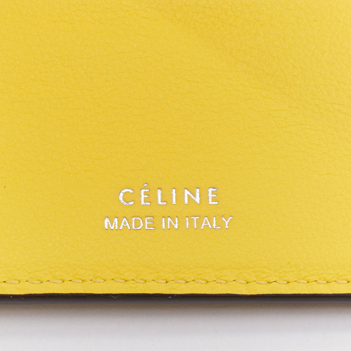 CELINE Trifold Compact Dune drummed calfskin yellow lined folded wallet