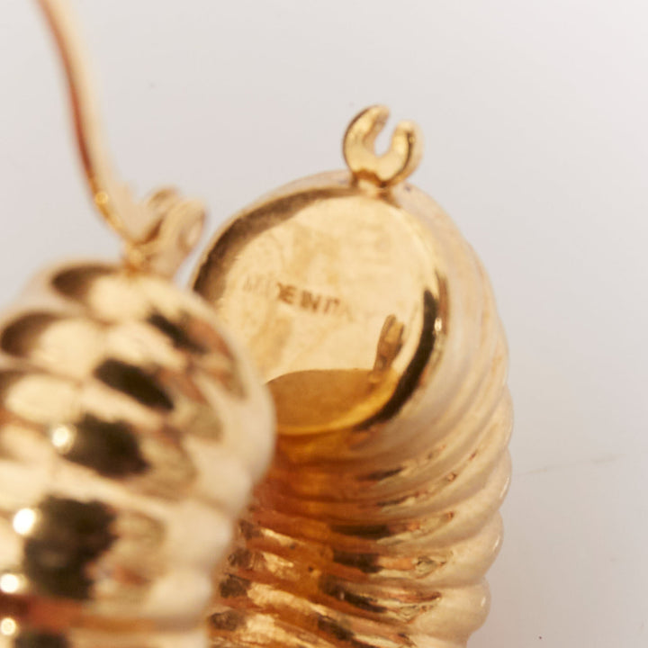 OLD CELINE Phoebe Philo chunky ribbed Croissant gold brass hoop earrings Pair
