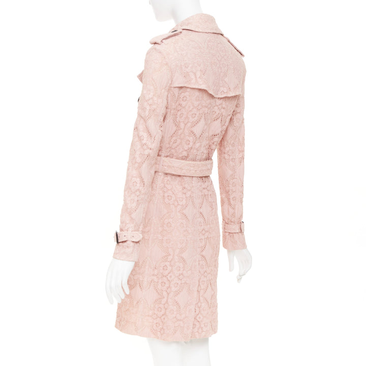 BURBERRY 2016 Kensington pink lace double breasted belted trench coat UK8 S