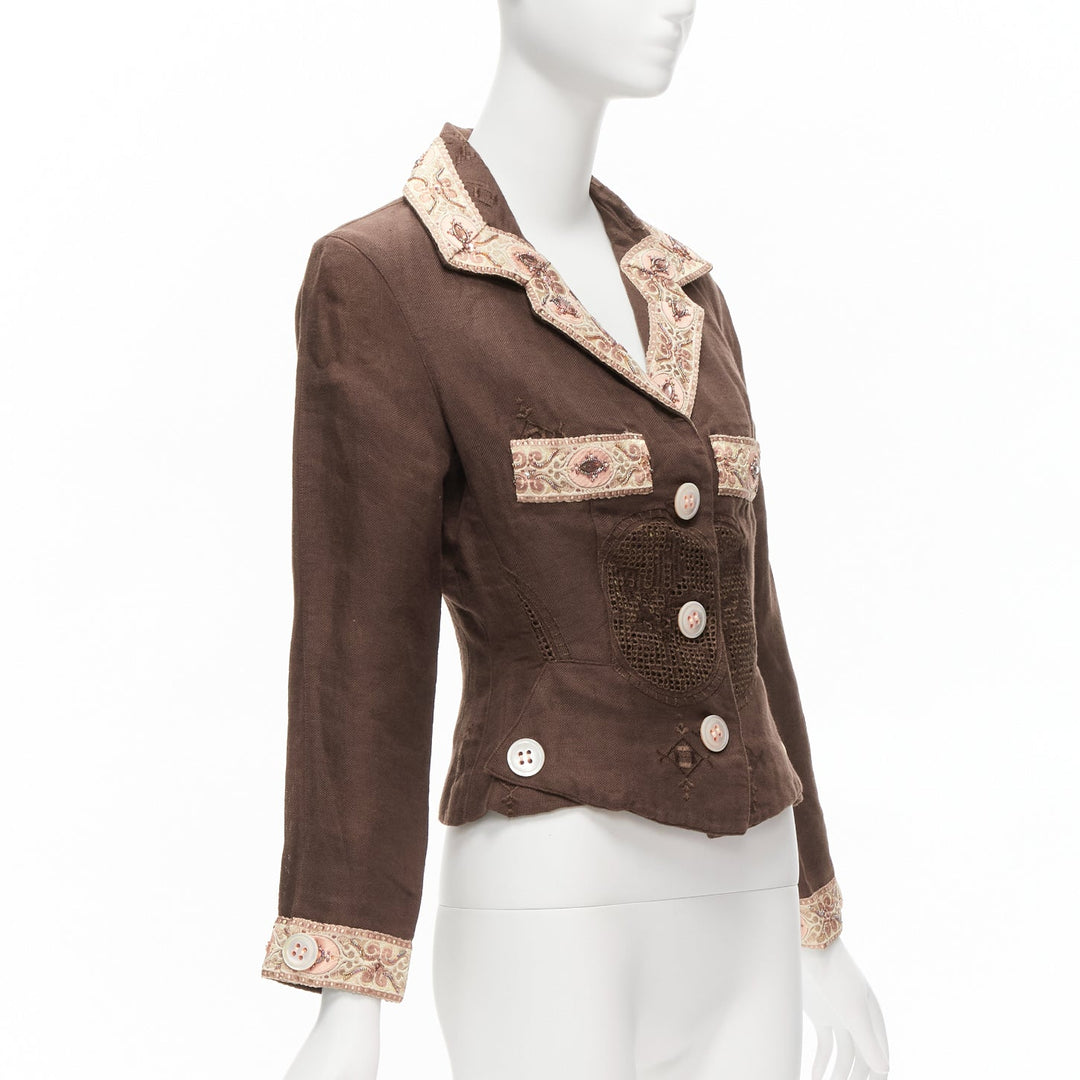 VOYAGE INVEST IN THE ORIGINAL LONDON beige embroidery beaded brown blazer M