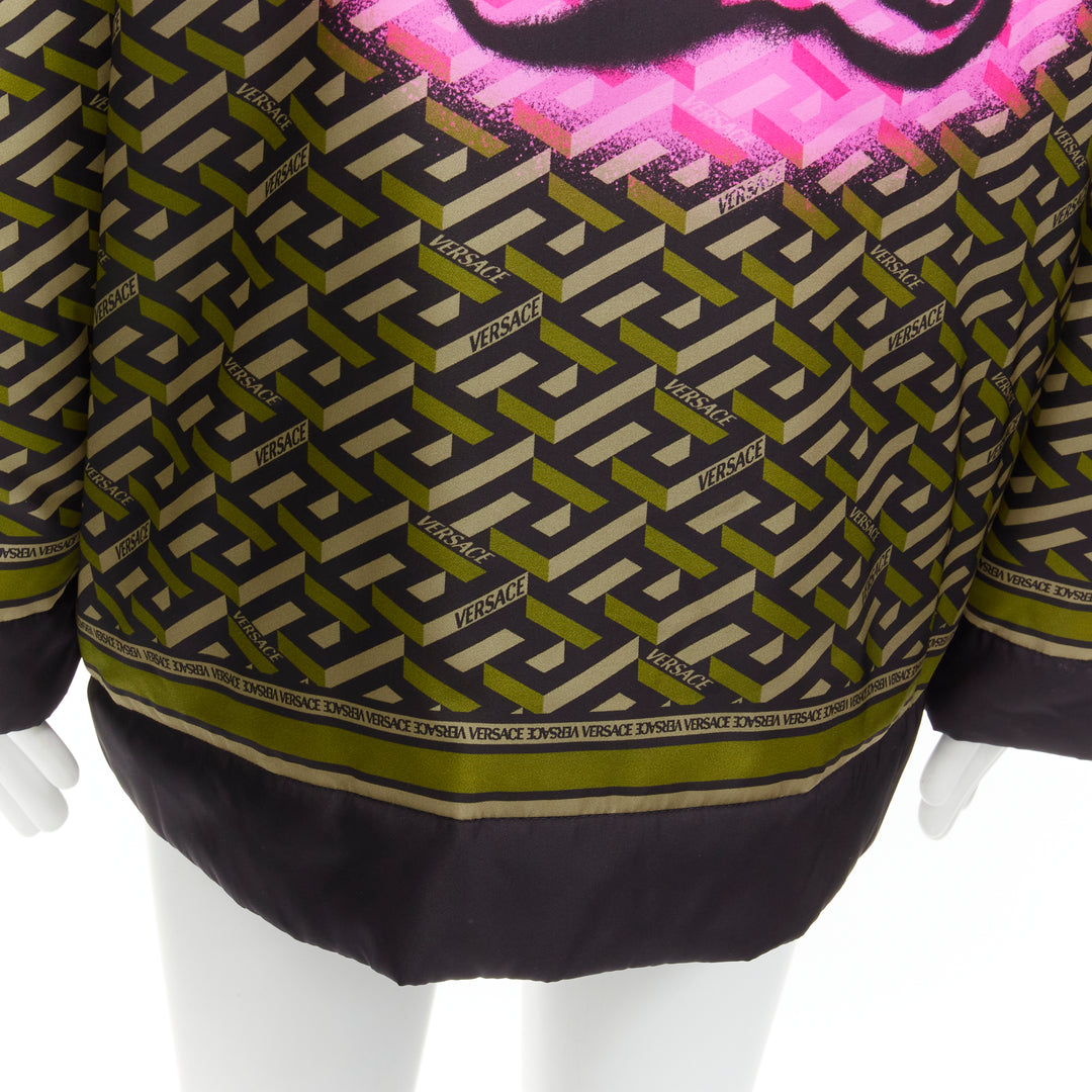 VERSACE 2021 Runway La Greca Graffiti Medusa Smiley green padded coat IT50 M