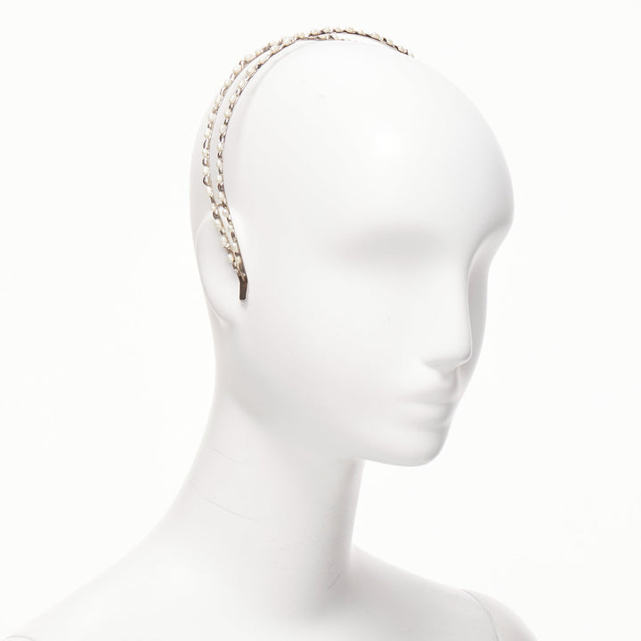 ROSANTICA faux pearl embellished wiggle silver metal alice headband