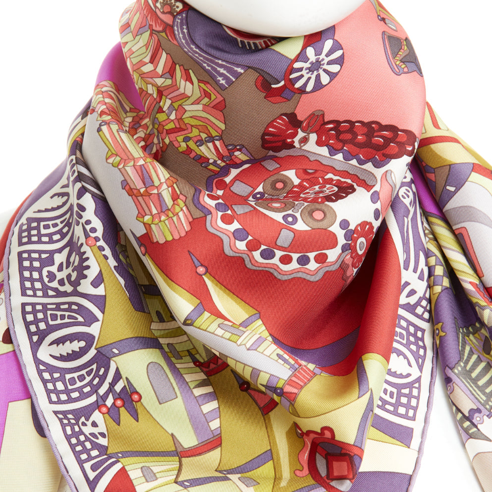 HERMES 2009 Zabavushka Russian folk toy print multicolor silk square scarf 90cm
