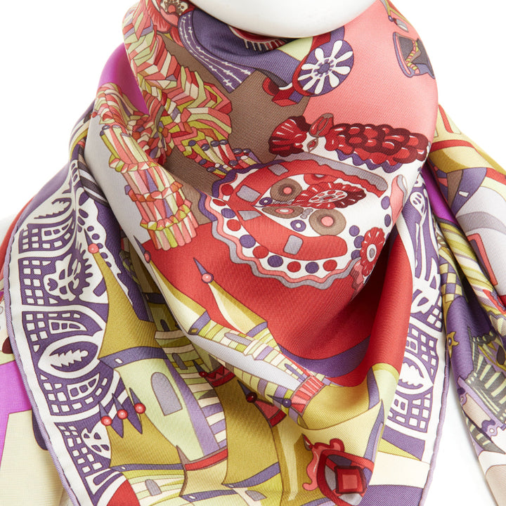 HERMES 2009 Zabavushka Russian folk toy print multicolor silk square scarf 90cm