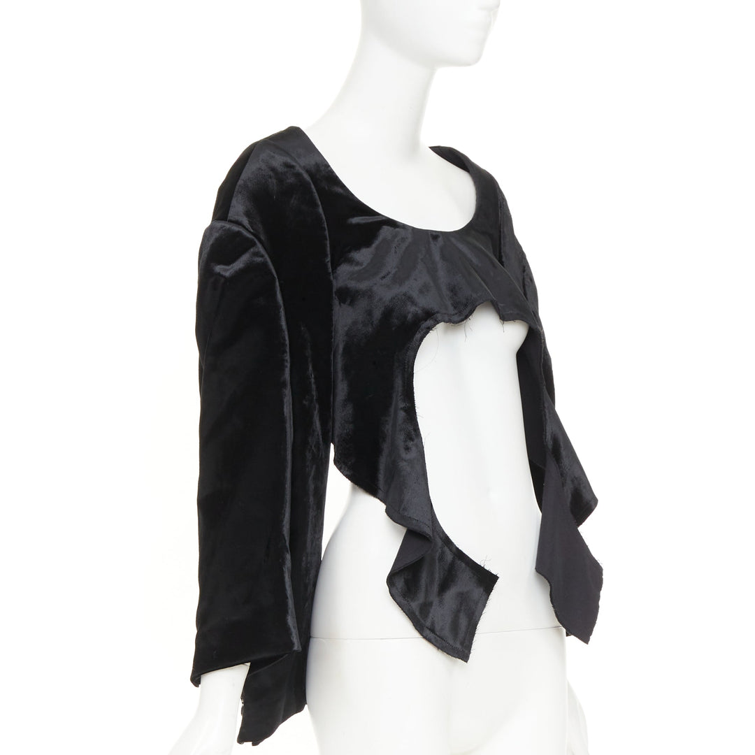 COMME DES GARCONS 2019 black velvet multi sleeves wide neck cut out crop top XS