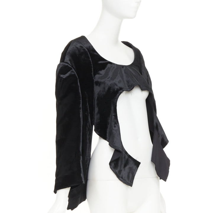 COMME DES GARCONS 2019 black velvet multi sleeves wide neck cut out crop top XS