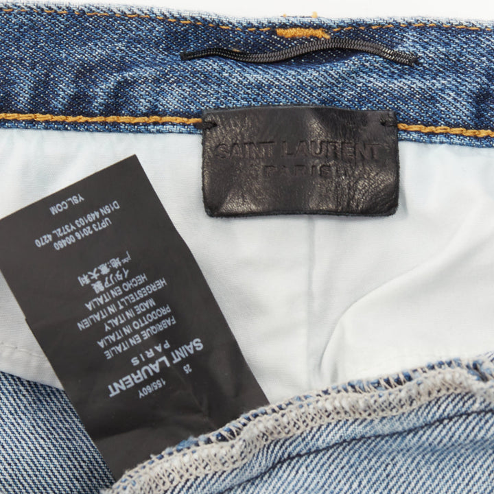 SAINT LAURENT 2016 blue washed denim studded waistband mini skirt 25"