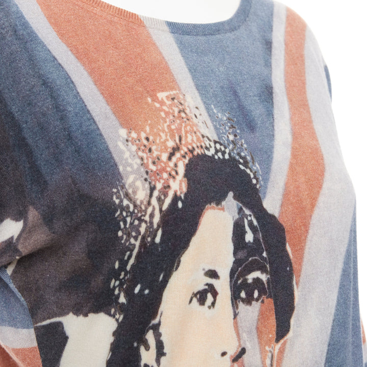 ALEXANDER MCQUEEN 2008 Queen Elizabeth Portrait Union Jack cashmere sweater S
