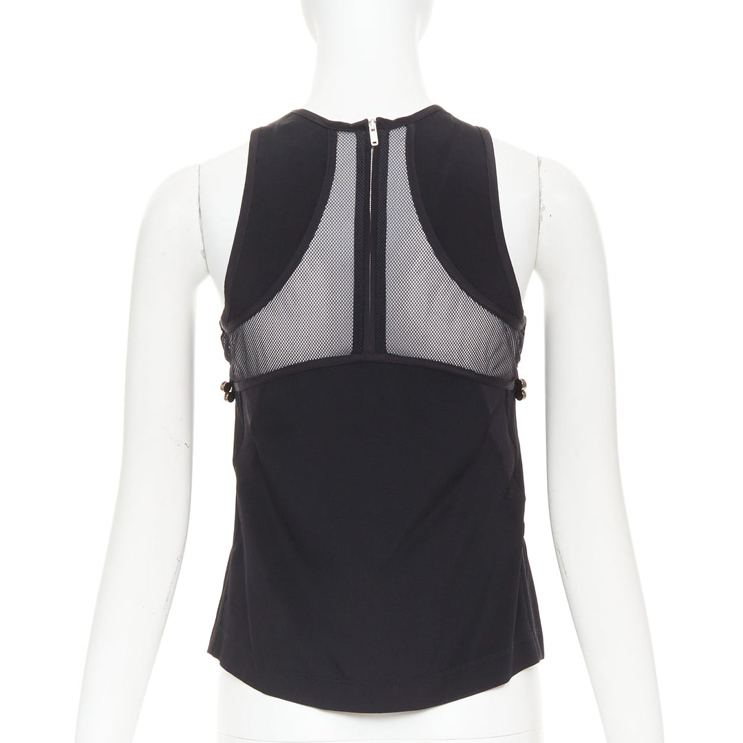 GUCCI 2009 black silk blend metal leather embellished tank top IT38 XS