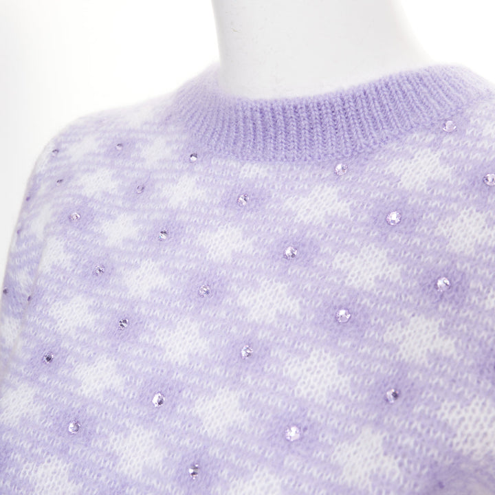 ALESSANDRA RICH purple cream mohair blend crystal embellished pullover IT36 XXS