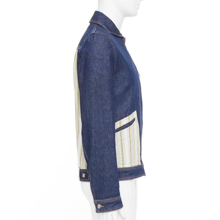 WALES BONNER Miles contrast stripe pocket raw blue multi denim outerwear IT46 S