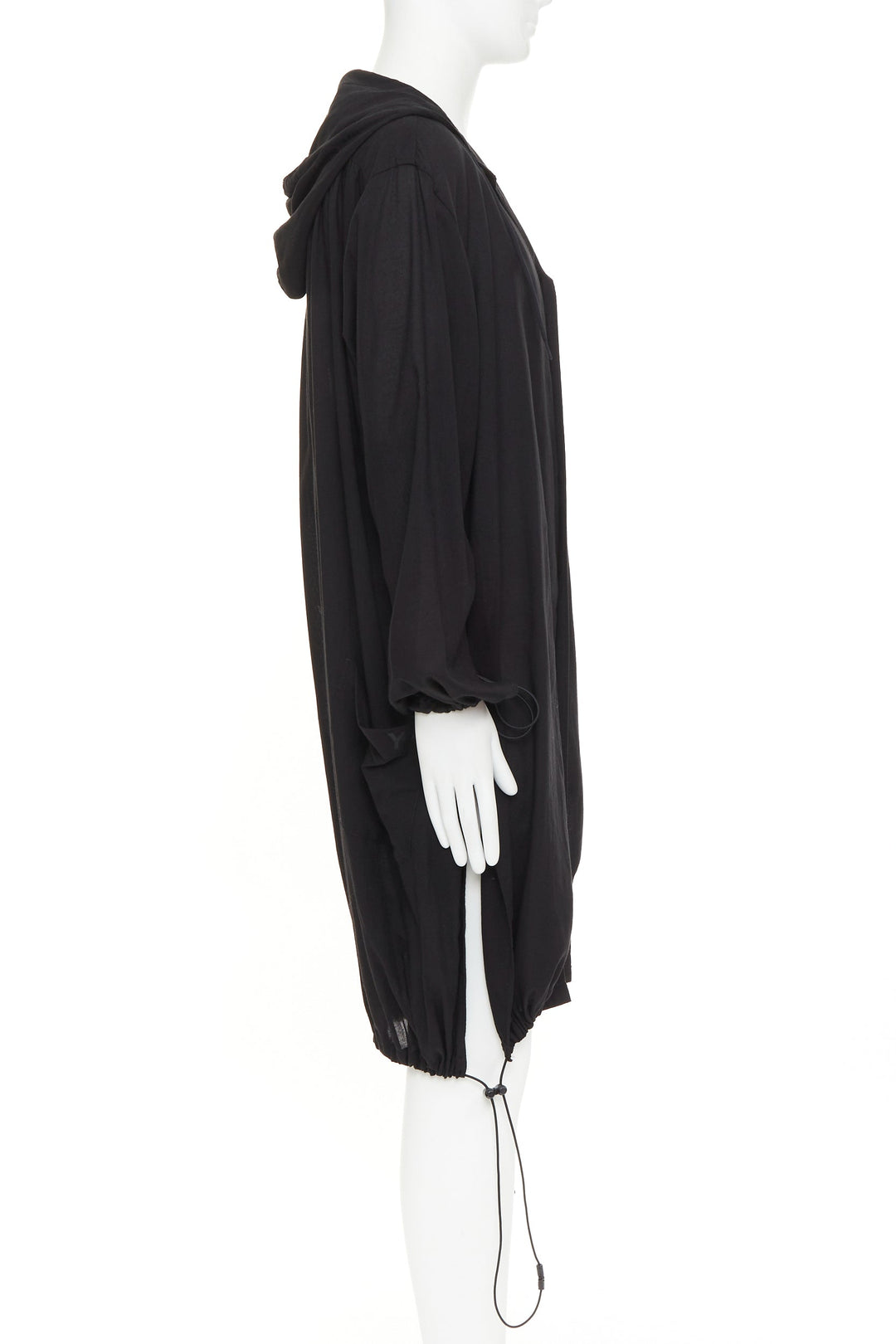 Y-3 YOHJI YAMAMOTO black hooded drawstring hem button down shirt jacket M