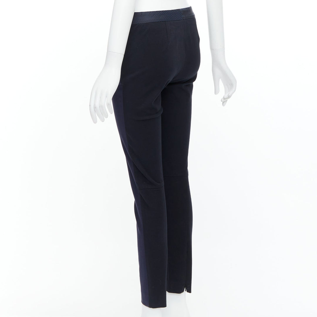 PAUL SMITH navy cotton blend black grid print waistband trousers IT38 XS