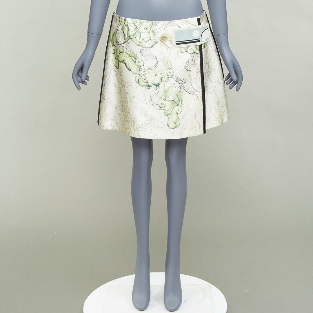 PRADA 2018 Runway James Jean Fairy print rubber tab wrap skirt IT42 M