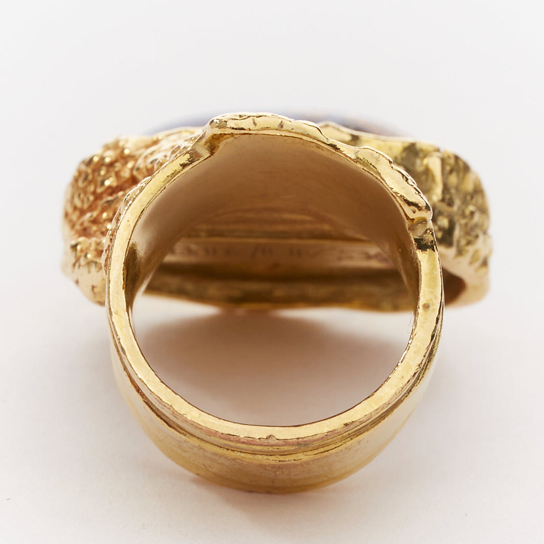 YVES SAINT LAURENT YSL Arty gold tone blue lapis foil enamel cabochon ring US7