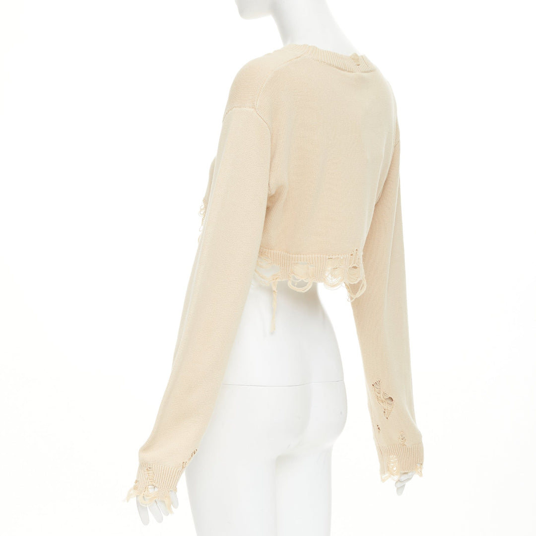 R13  2023 Destroyed Cropped Pullover khaki cotton distressed sweater S