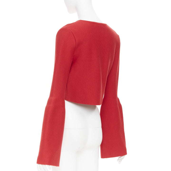 GABRIELA HEARST 2021 Katlin red virgin wool cropped open front shrug cardigan XS