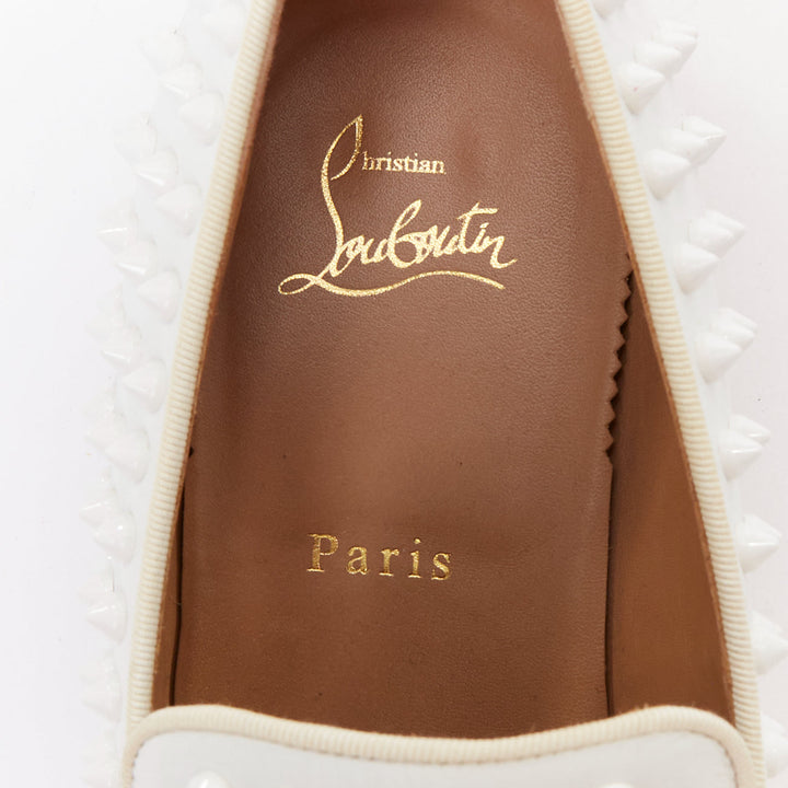 CHRISTIAN LOUBOUTIN Dandelion white leather spike stud loafer shoes EU40.5