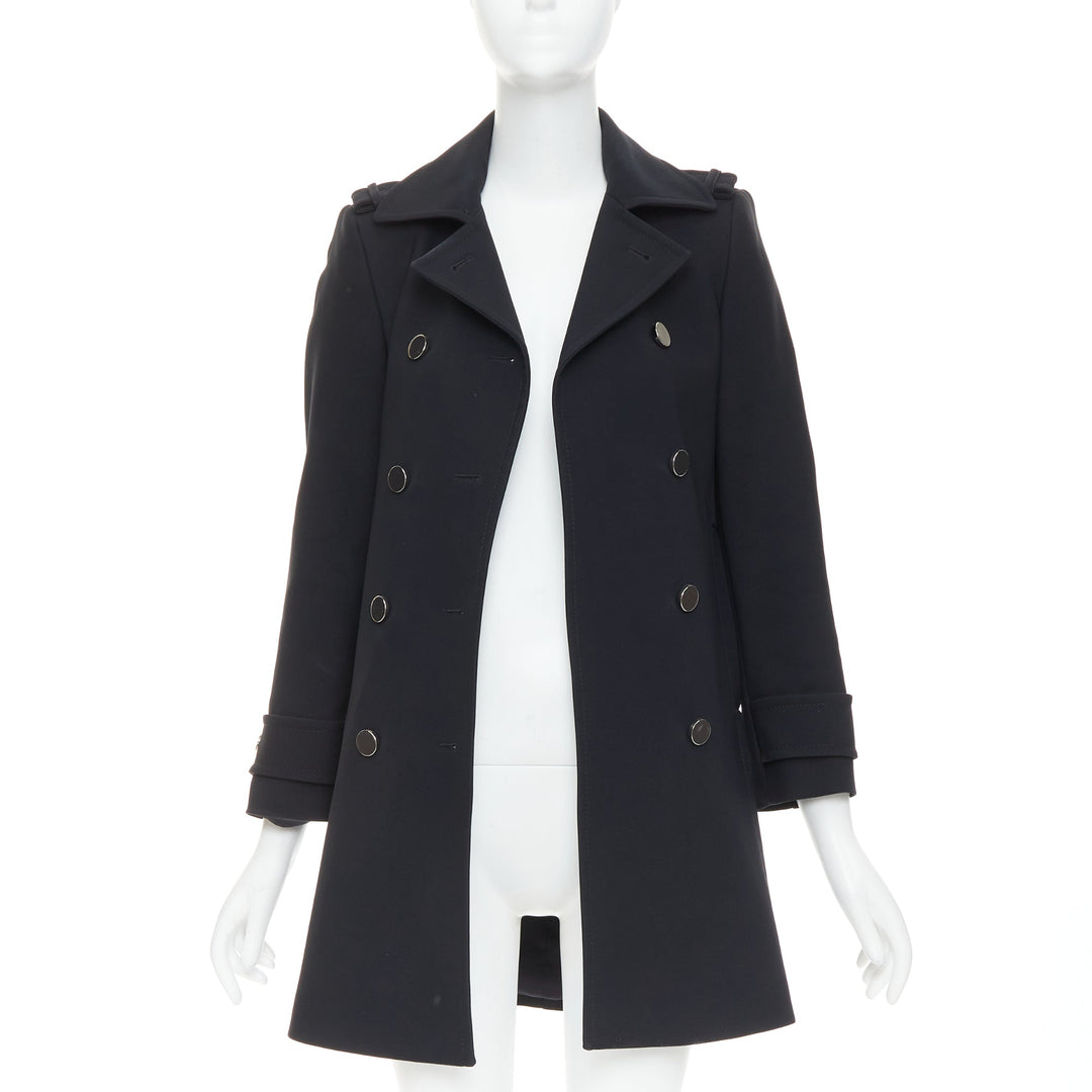 GUCCI black silver mirrored buttons double breasted military coat IT36 XXS