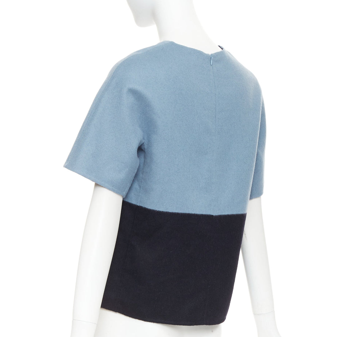 THE ROW bicolor blue black wool cashmere crew neck half sleeve top US0 XS
