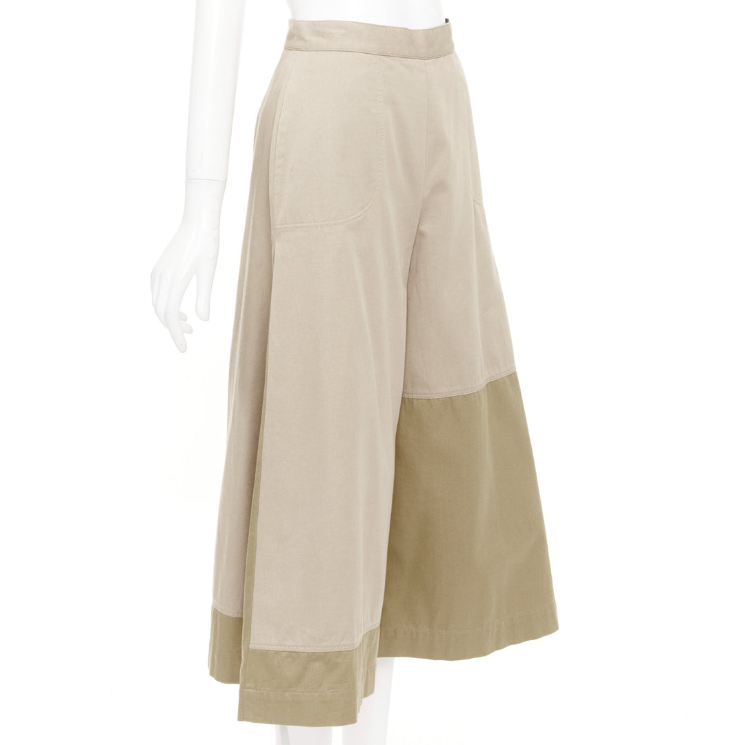 LOEWE 2018 switchable side pleated panel beige khaki colorblock culottes FR34 XS