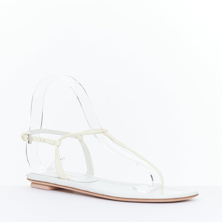 PRADA off white patent leather tstrap comfort thong slingback flat sandal EU37.5
