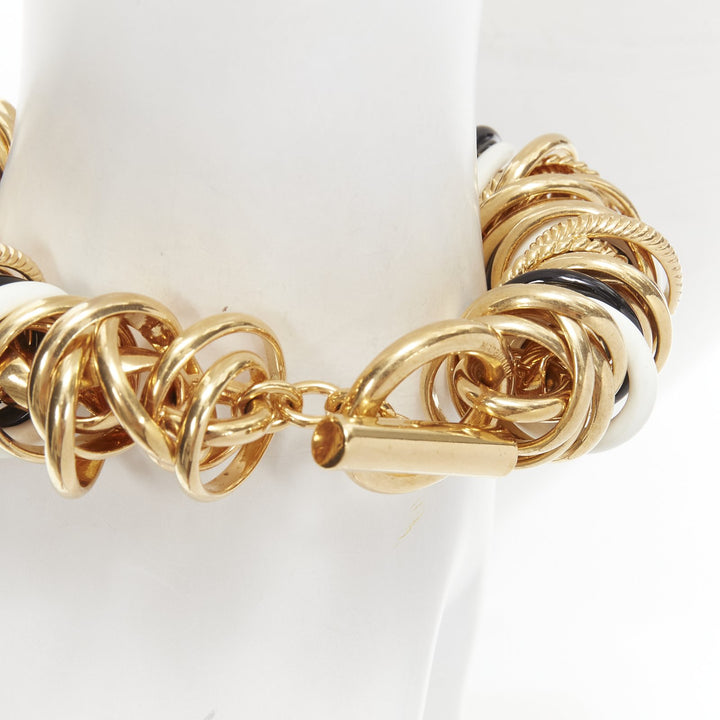 rare BALENCIAGA Demna Artisanal multi gold black white rings linked bracelet